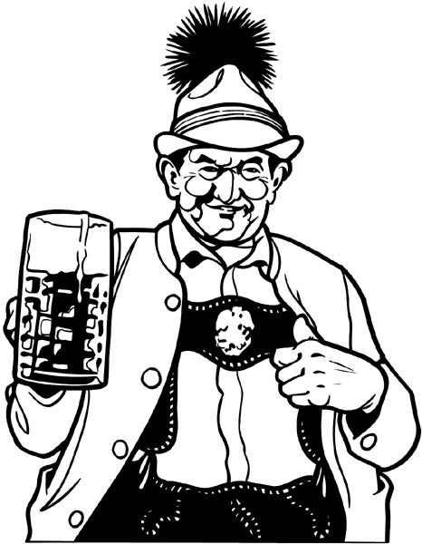 Man with stein of beer vinyl sticker. Customize on line. Food Meals Drinks 040-0338